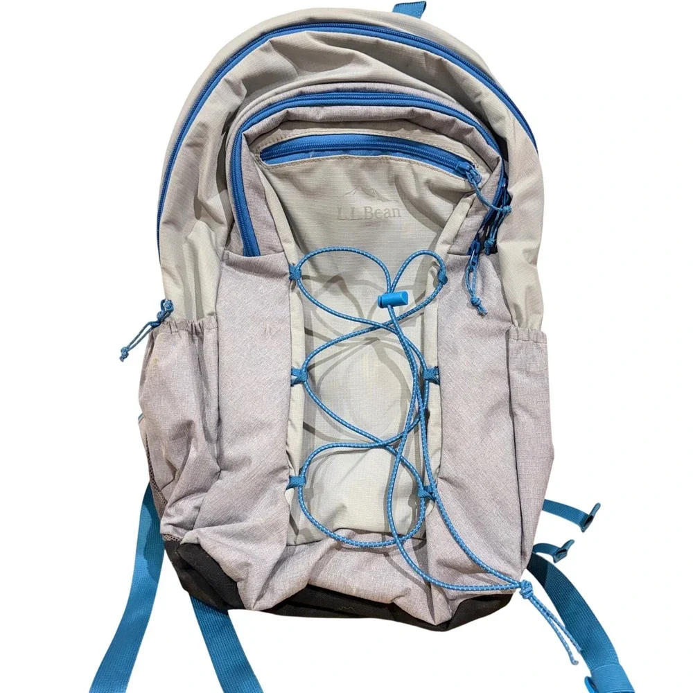 LL Bean Hiking Backpack laptop comfort carry Grey Blue Bungee Daypack School Bag